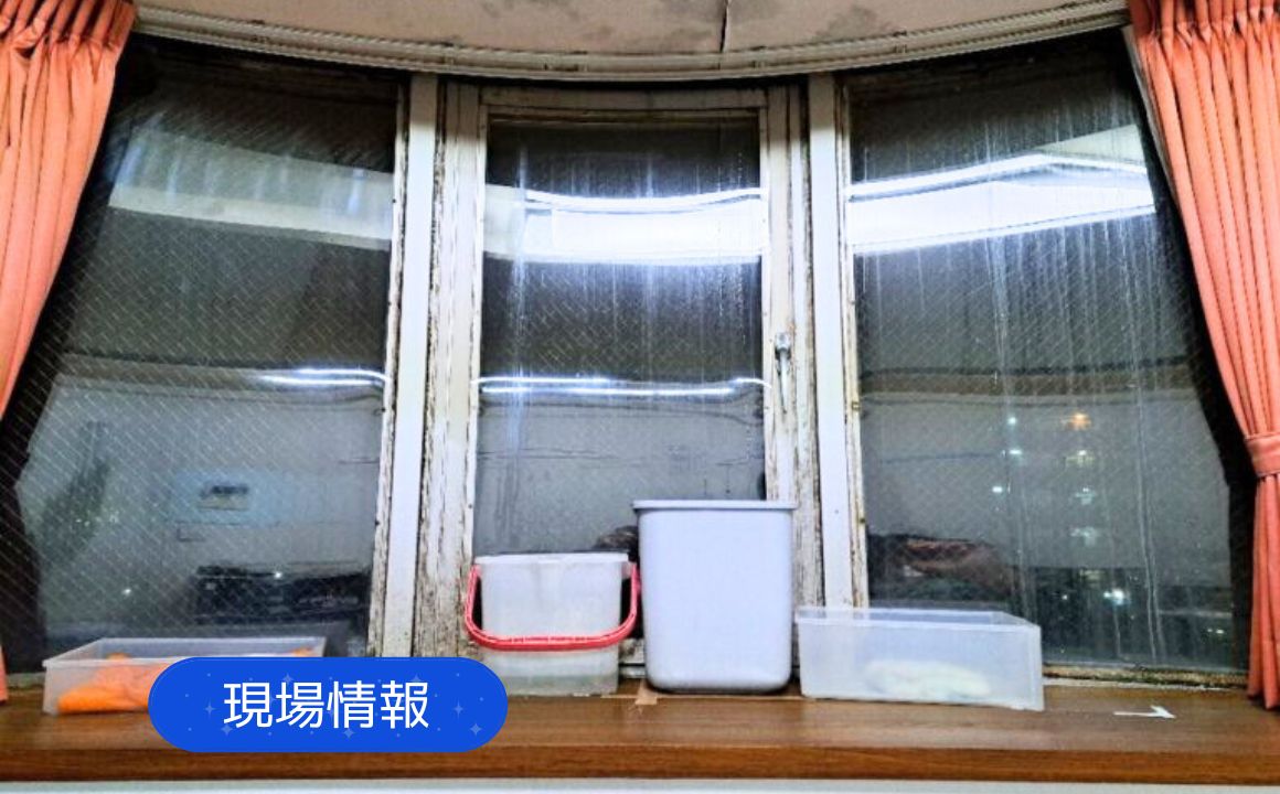 現場情報|金沢市で漏水調査を行いました。同一マンション3部屋で漏水 出窓カウンターの劣化・クロスのカビ・屋上排水ドレン詰まりを確認